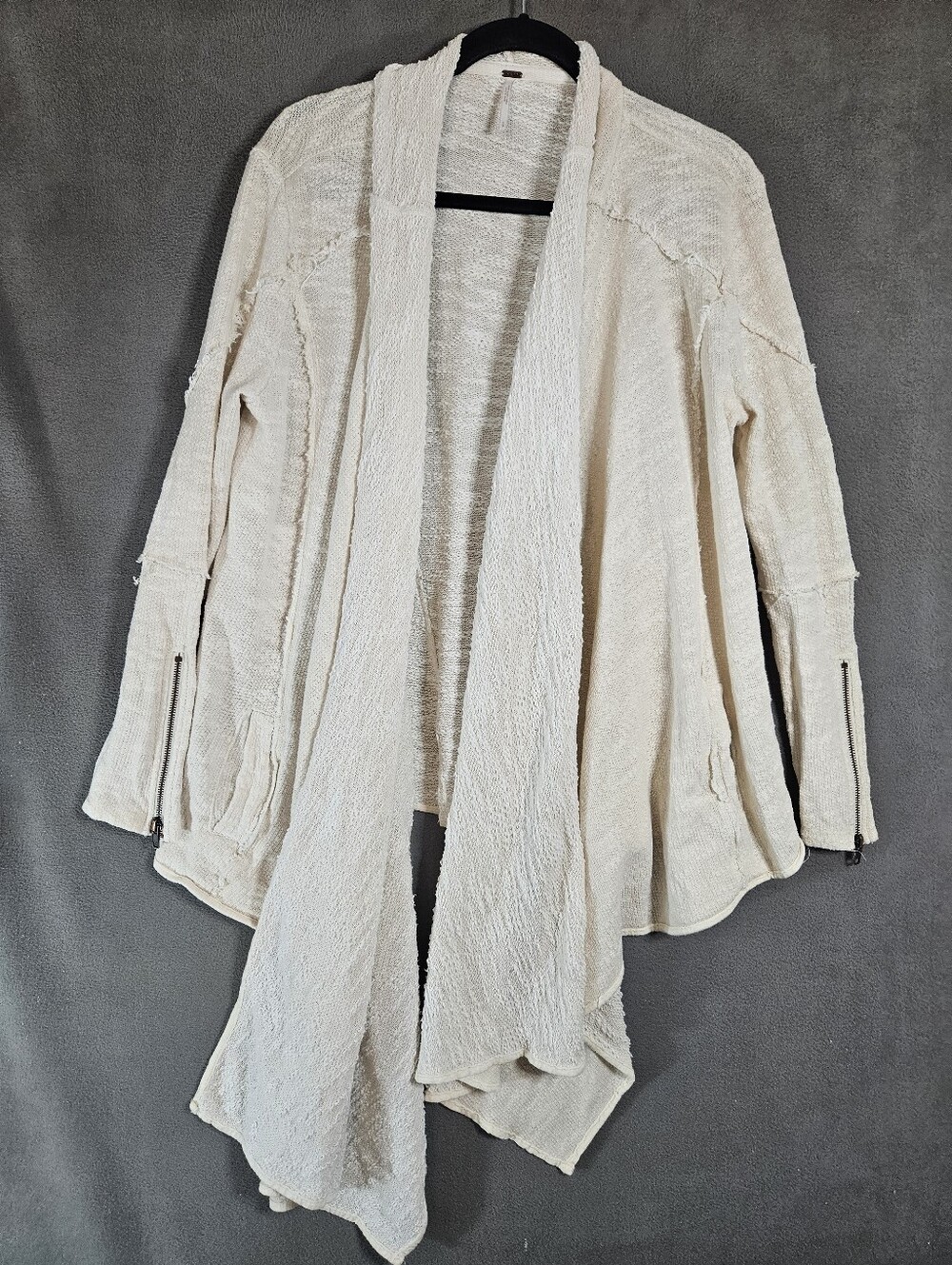 Free People Wom small Sweater Cream Cardigan Waterfall Zip Sleeve Open Front